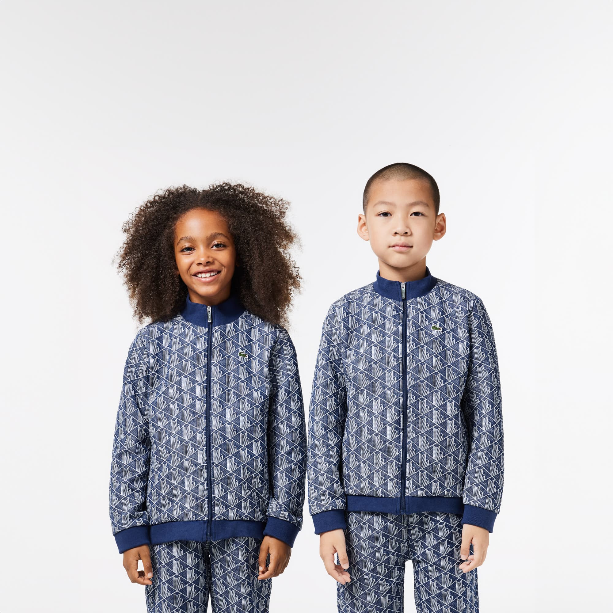 Sweatshirt zippé avec monogramme et col montant Pullovers & Sweatshirts - Bleu - Lacoste - Enfant