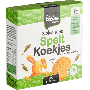 De Kleine Keuken Biologische Spelt Koekjes Gezoet met Appelsap 8+ Maanden 6 x 2 Stuks 150 g