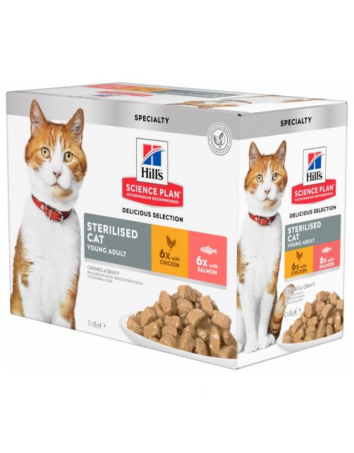 Hill's Feline Maaltijdzakjes Adult Sterilised - Kattenvoer - Kip Zalm 12x85 g