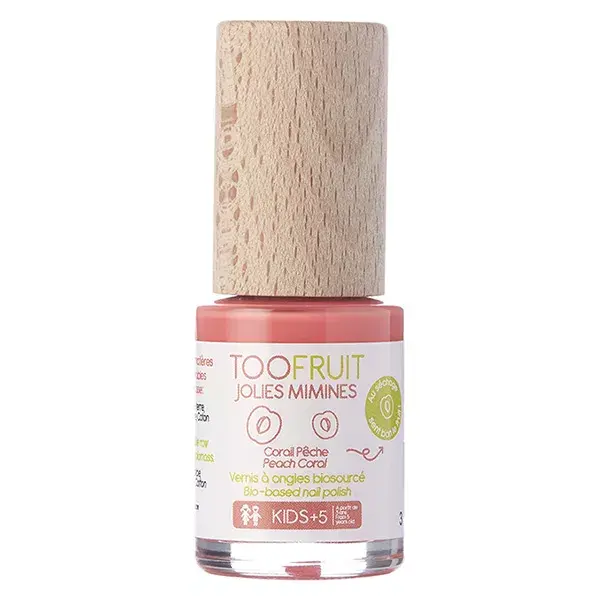 Esmalte infantil Toofruit Pretty Hands, cor coral pêssego, de origem biológica, 10ml