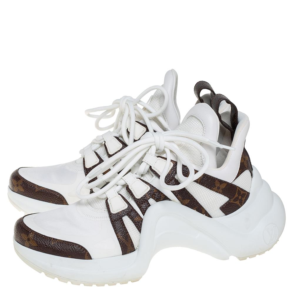 Louis Vuitton White/Brown Leather And Monogram Canvas Archlight Sneakers