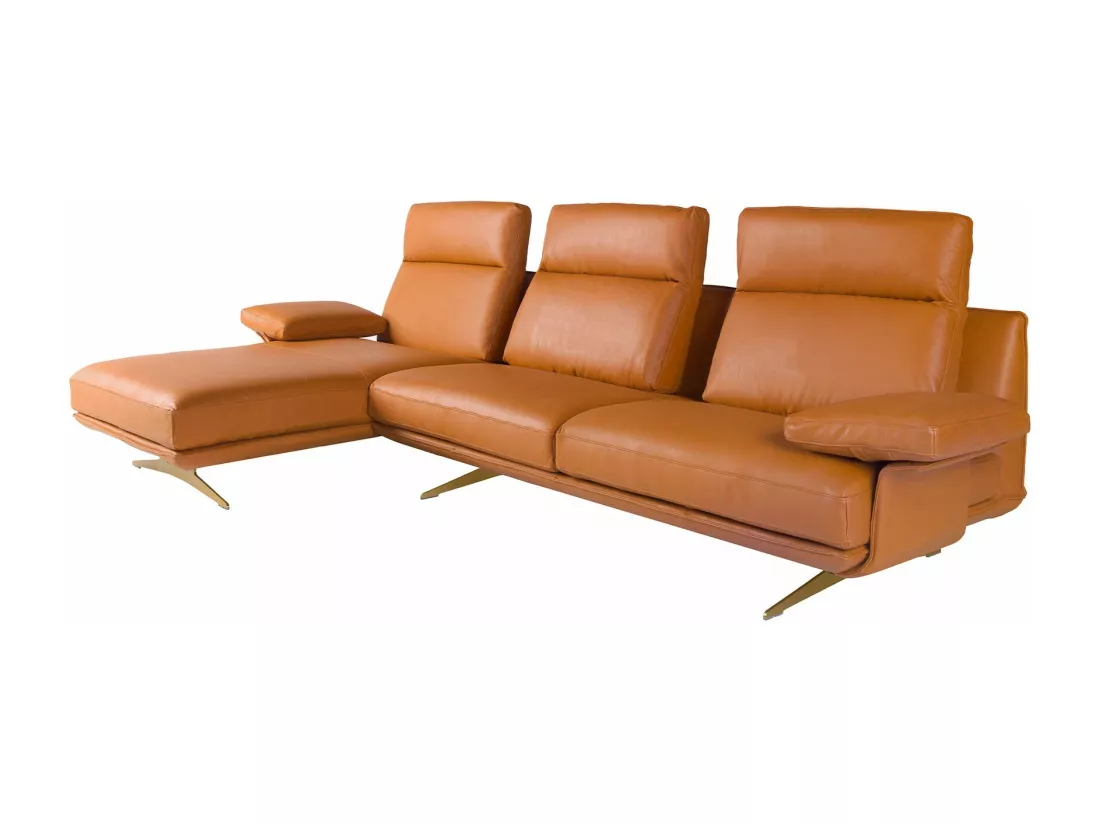 Méridienne gauche en cuir terracotta marron