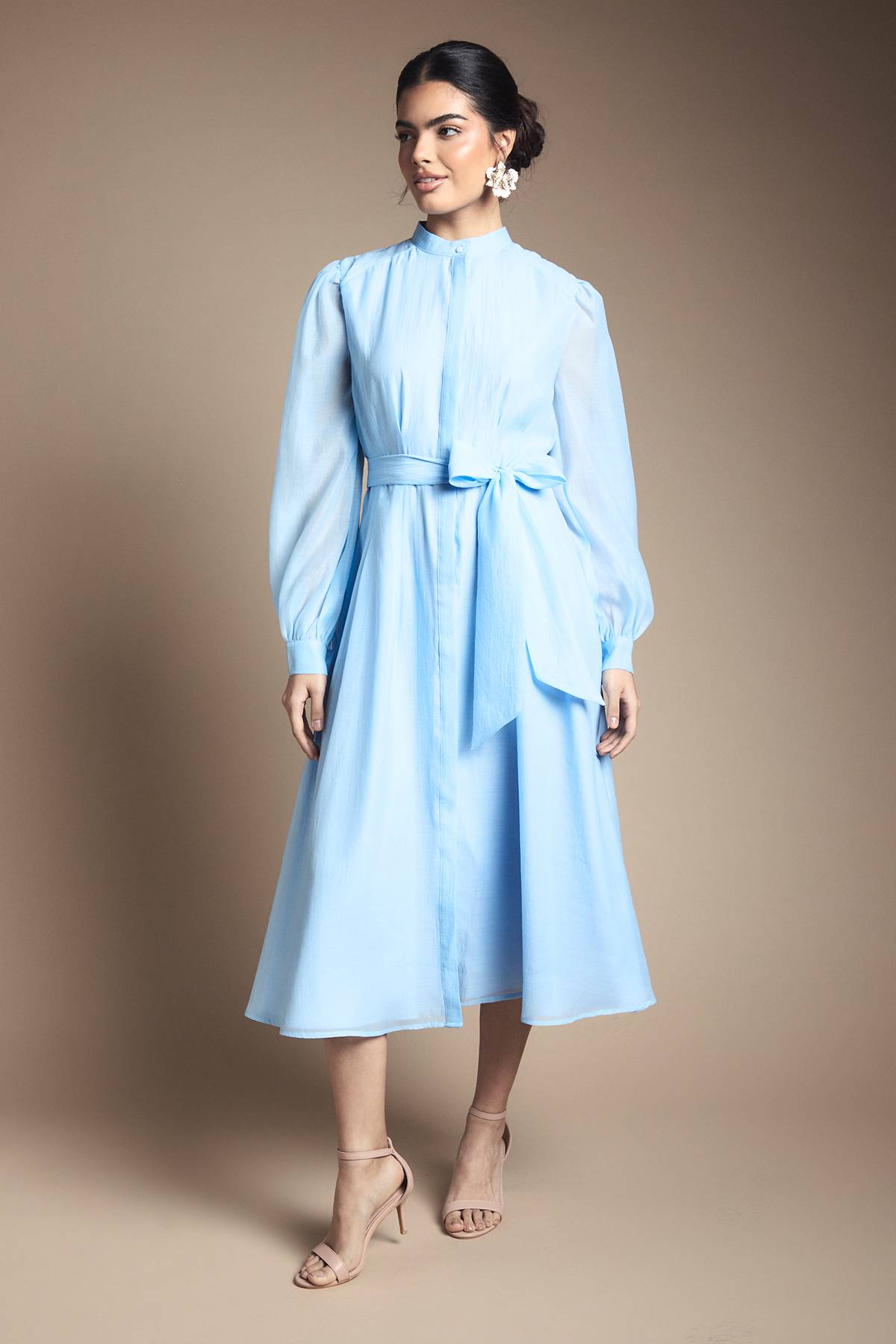 Wallis Robe Chemise Mi-Longue en Organza Texturé