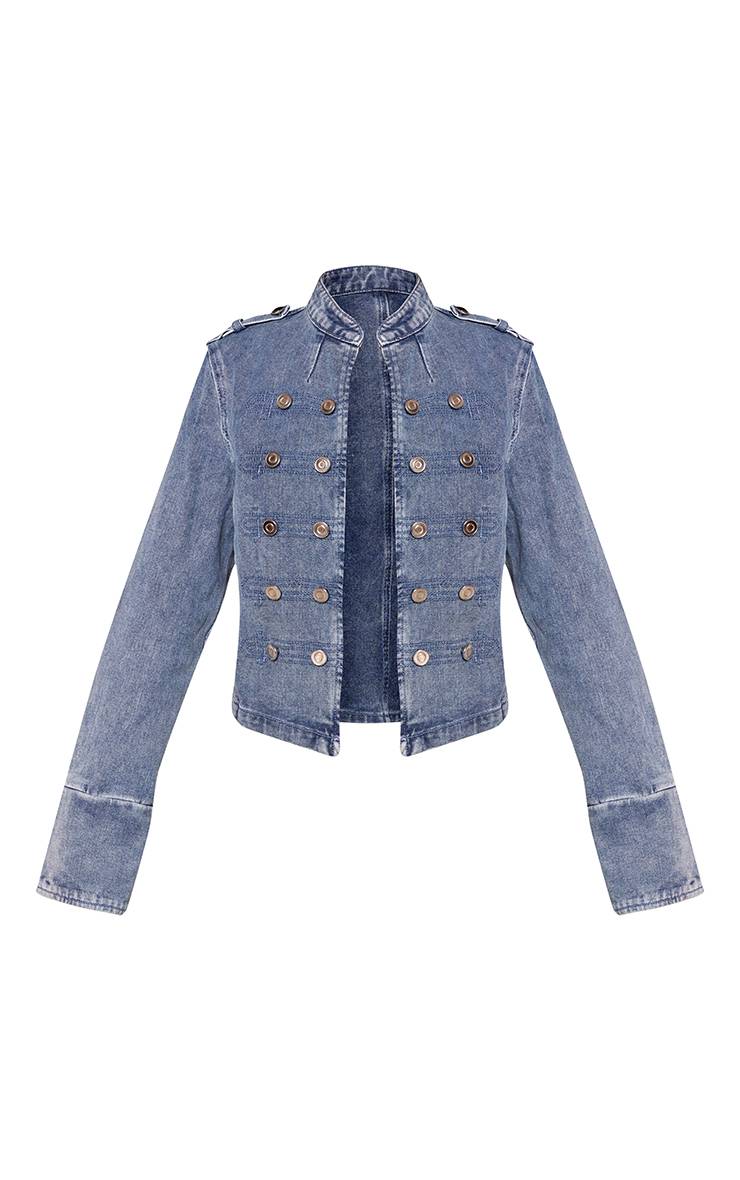 Bleu Moyen Veste Militaire En Denim Petite