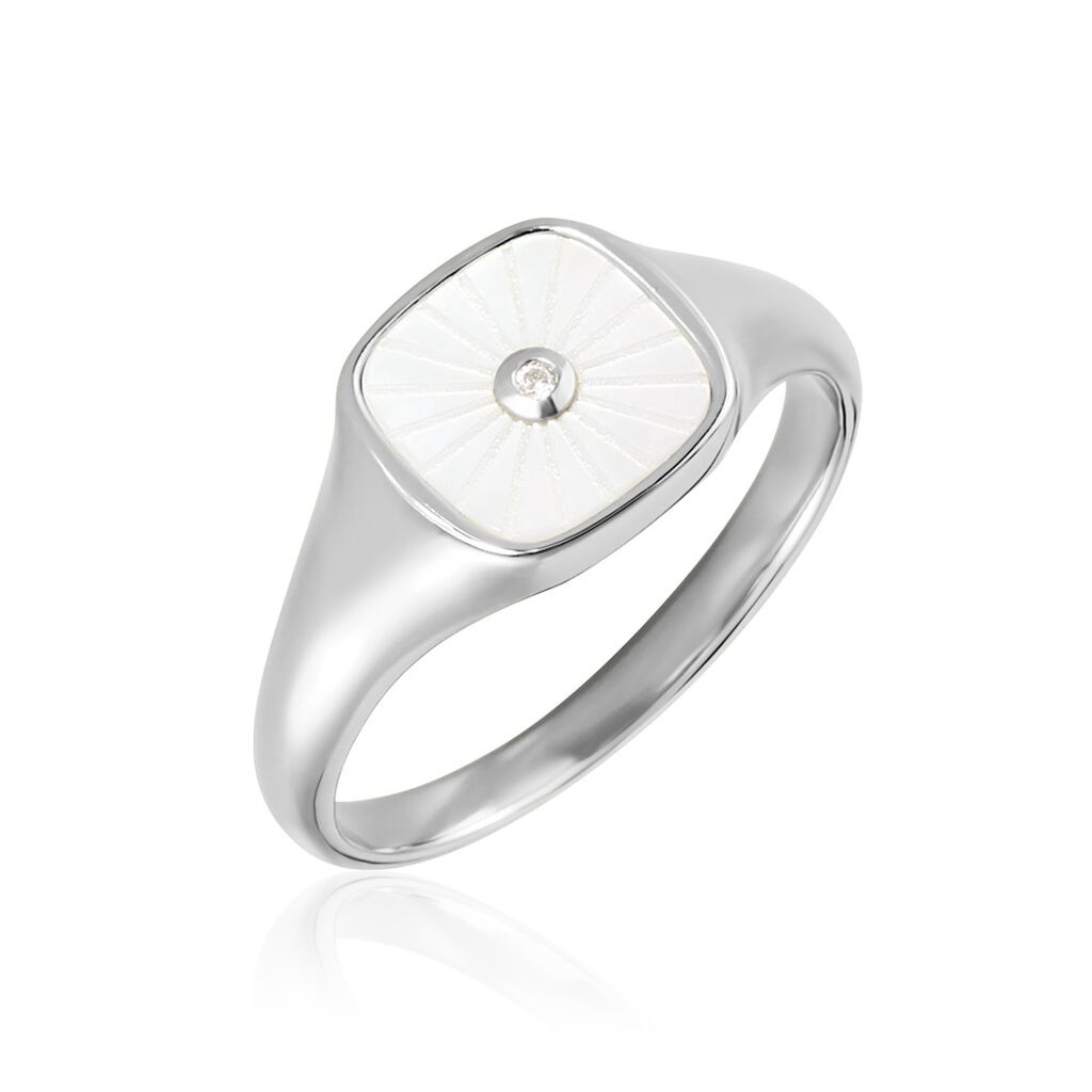 Chevalière Goddess Argent Blanc Nacre Oxyde De Zirconium