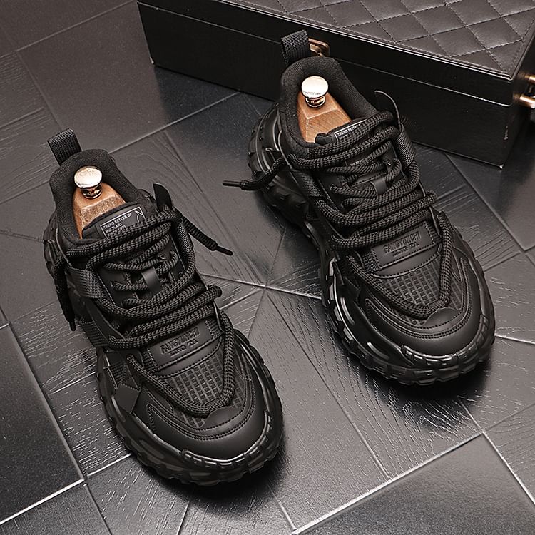 Mr Ozera - Platform Plain Lace-Up Sneakers