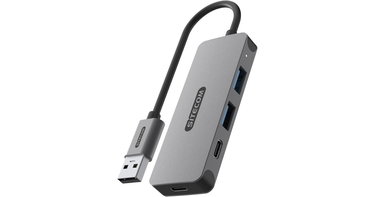 SitecomUSB-A naar 2x USB-A + 2x USB-C usb-hub  (Grijs)