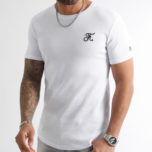 Tee Shirt Avec Broderie Texturé Waffle 1156 Blanc
