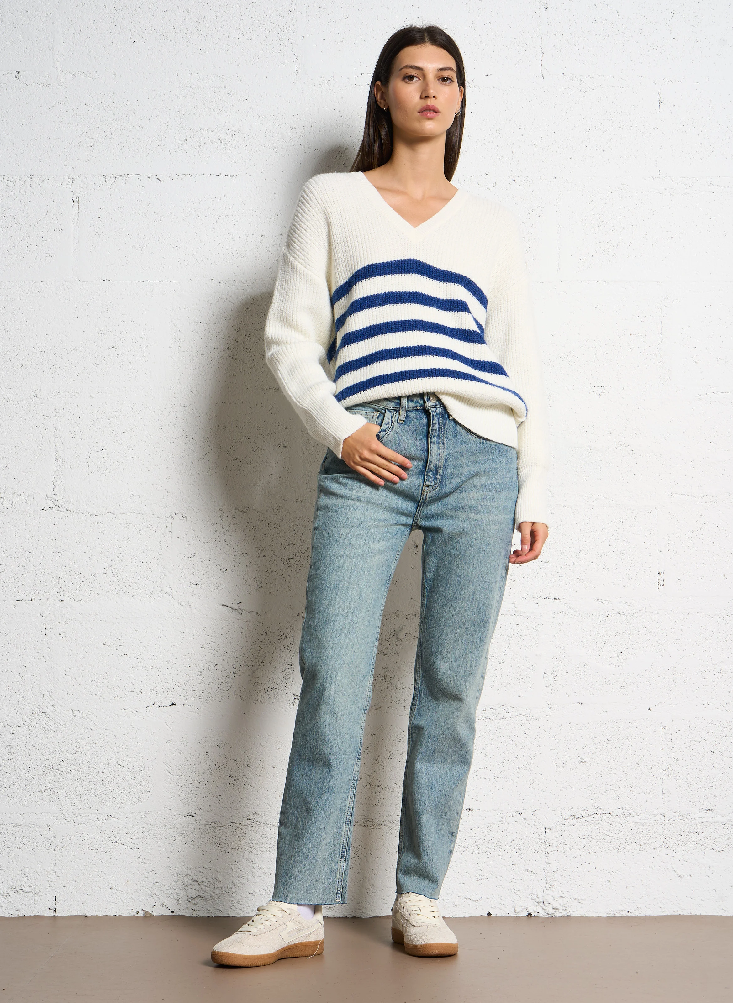 MILO - Jean droit taille haute en coton mélangé | Bleu