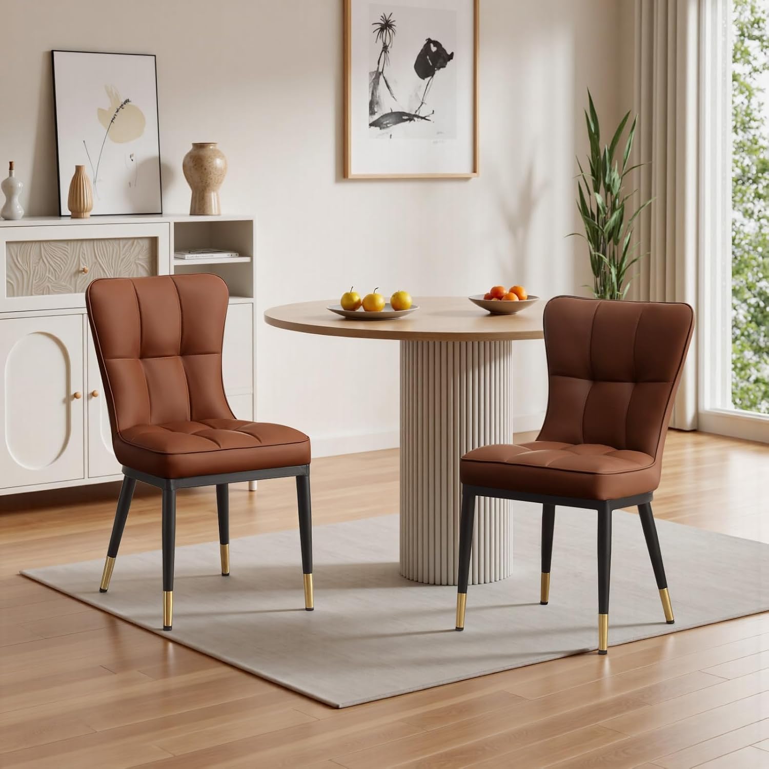 Bekrvio 200KG Belastbar Esszimmerstühle 2Er Set, Kunstleder Stühle Esszimmer（8cm dick）, Einteiliger Metallbeinen Küchenstühle Mit Lehne, Leichter Luxus-Polsterstuhl Fü Küche Esszimmer Wohnzimmer