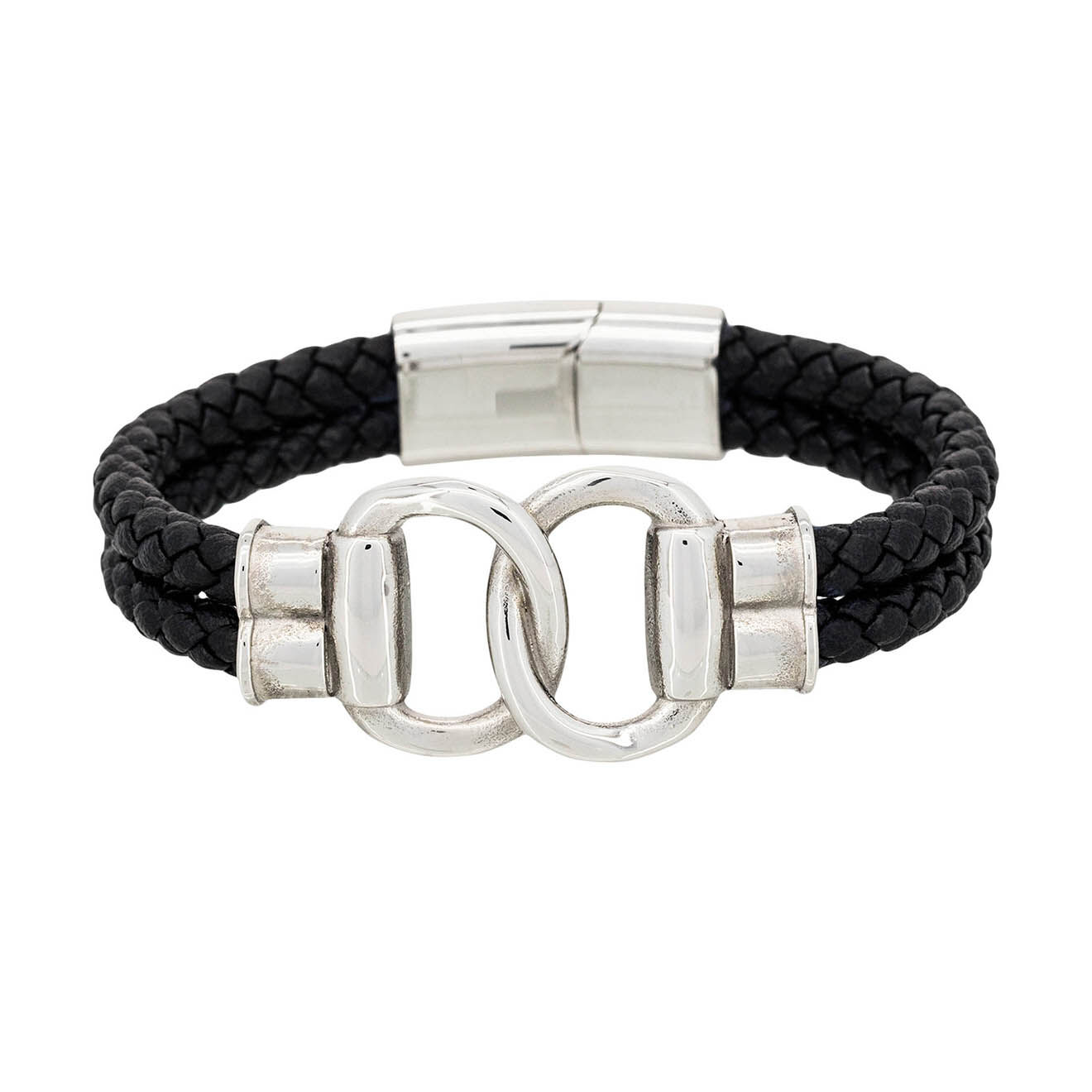 Jacobson Bracelet double Fit Together en Acier & Cuir noir