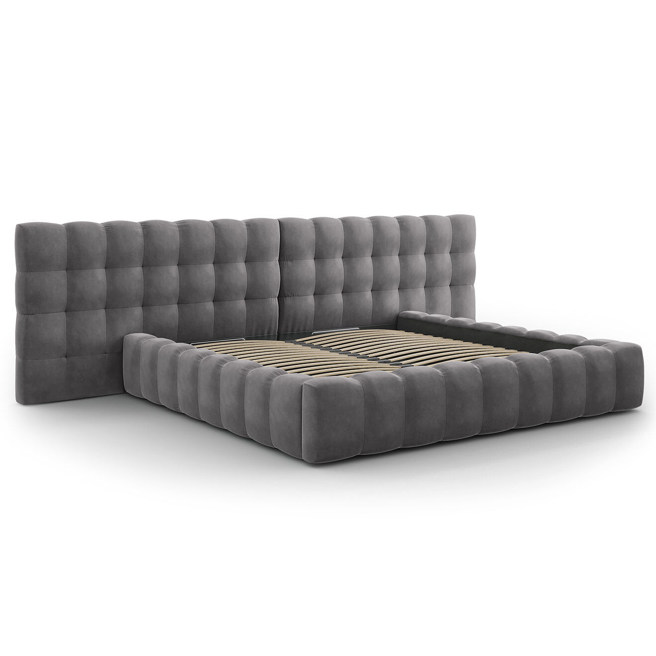 Cosmopolitan Design Lit avec coffre de rangement Bali Velours gris - 200x200 cm