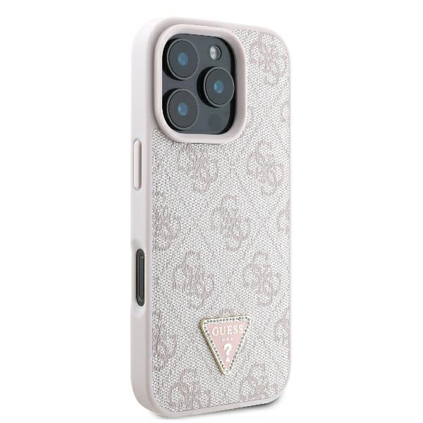 iPhone 16 Pro Leder Hardcase Hülle 4G Triangle Strass (GUHCP16LP4TDPP) - Rosa
