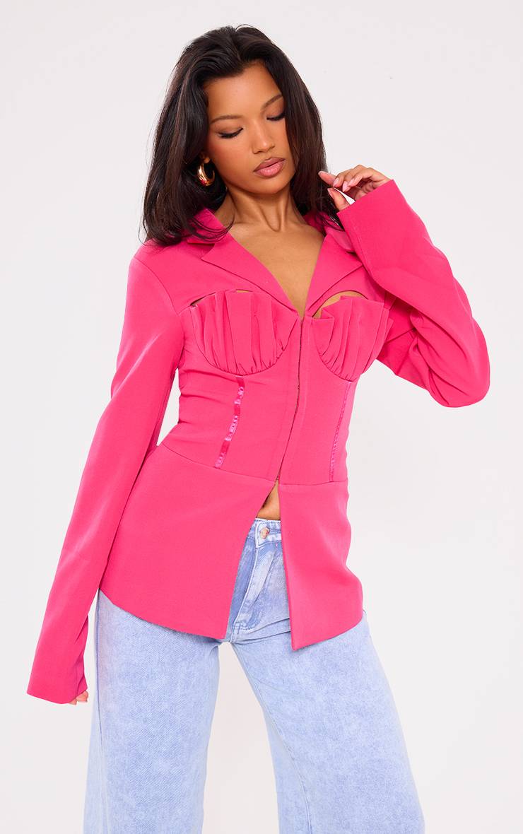 Rose Bonbon Blazer Tailleur Rose Bonbon À Détail Coque Structurée