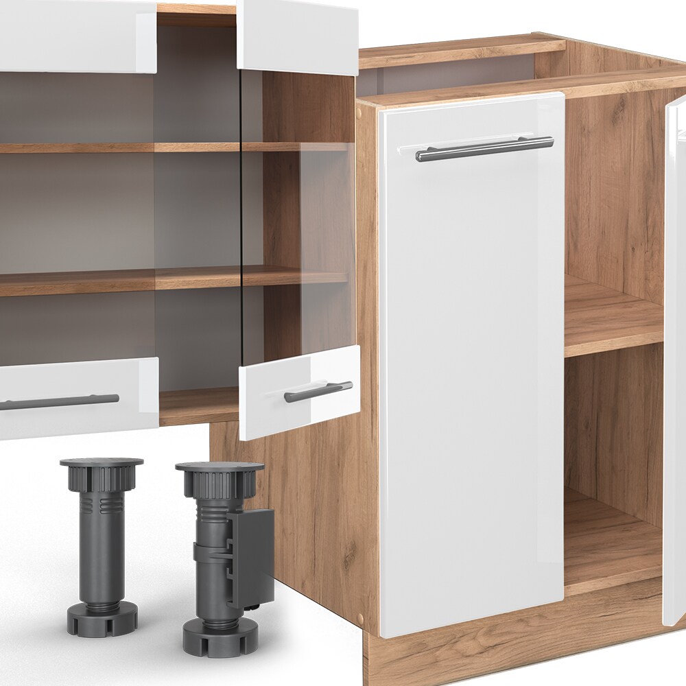 Vicco Küchenzeile Küchenblock Einbauküche Fame-Line Eiche Weiß 300 cm modern Küchen Schränke Schubunterschrank Unterschrank Spülenunterschrank Hängeschrank Mikrowellenschrank Geschirrspülerblende