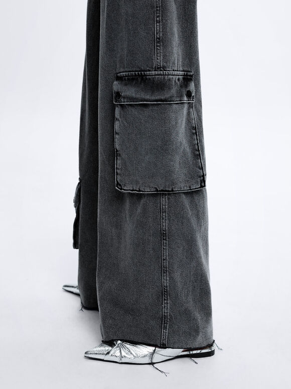 Calça cargo jeans - Cinza