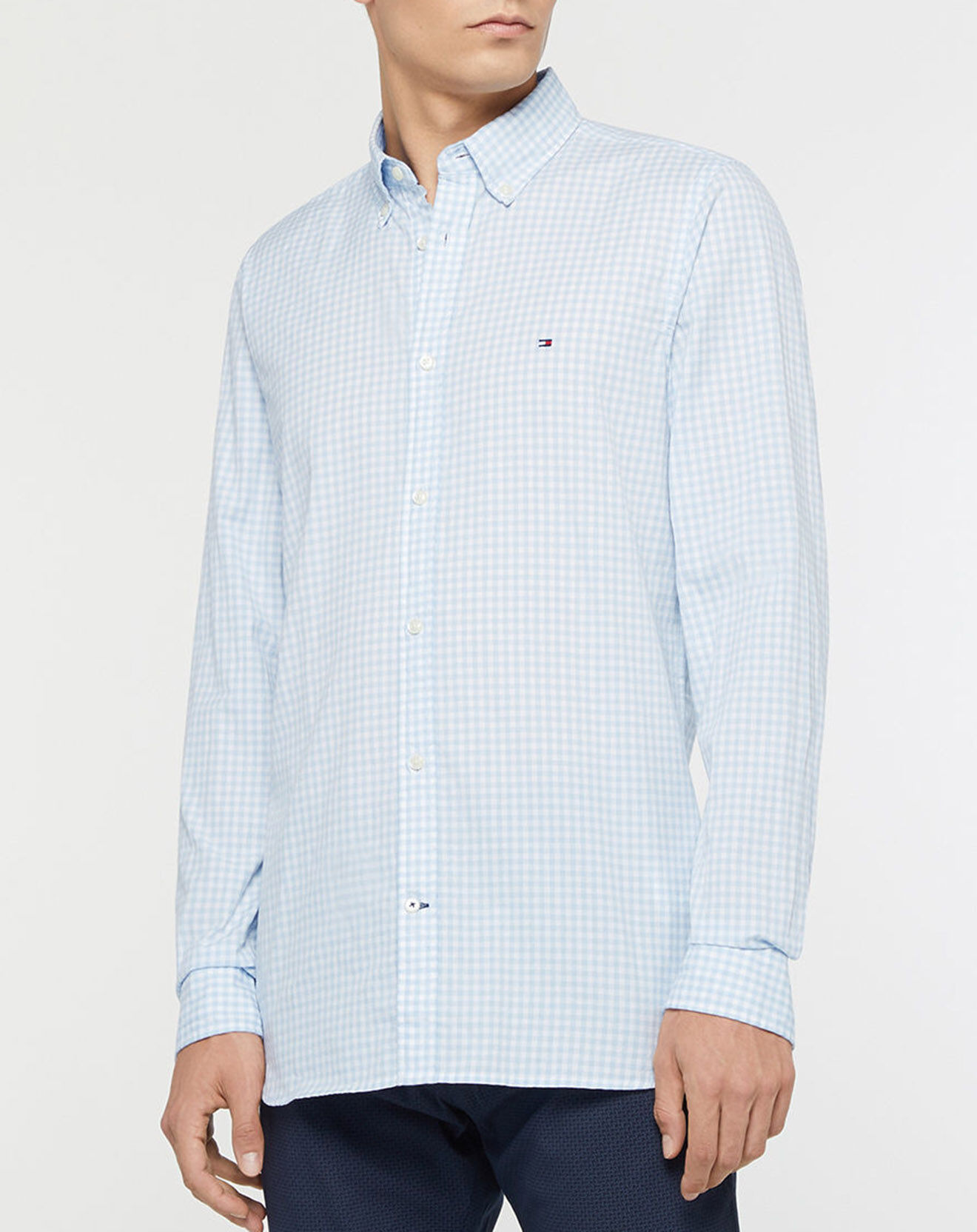 Tommy Hilfiger Chemise Slim 100% Coton Bio Gingham à carreaux bleu ciel/blanc