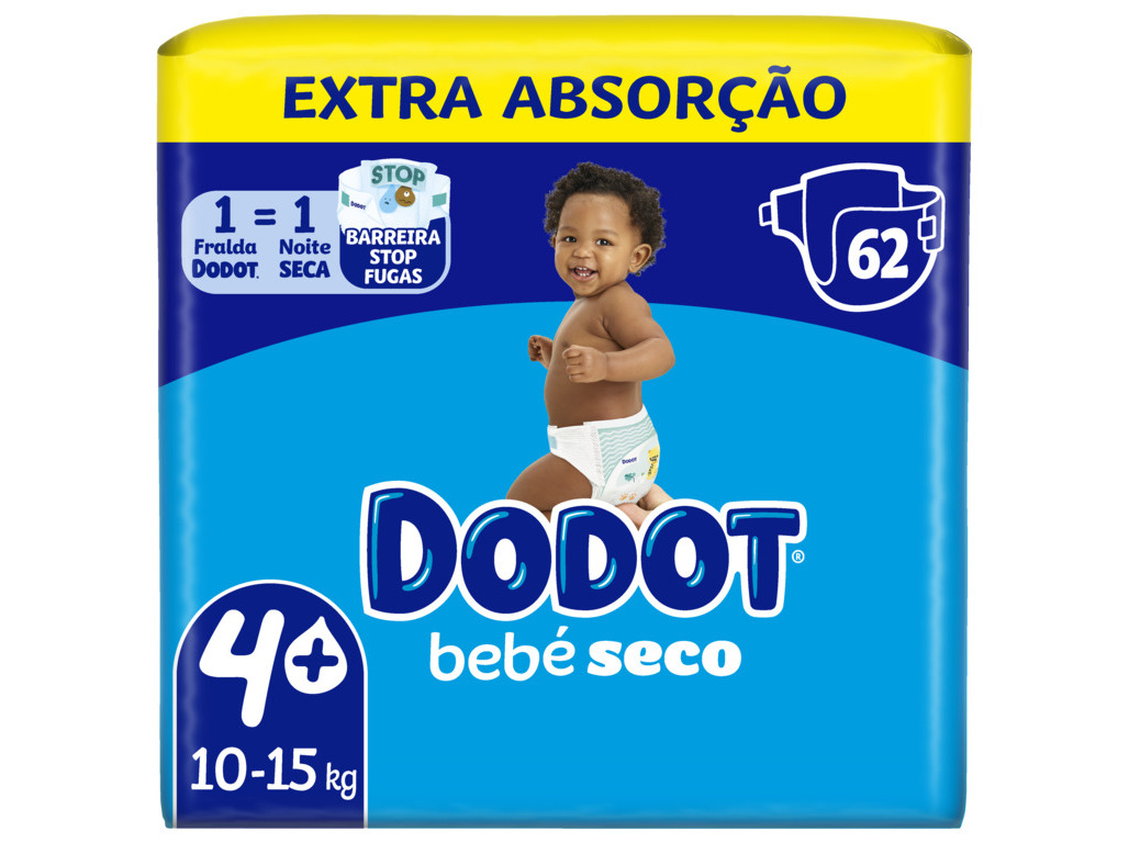 FRALDAS DODOT BEBÉ-SECO EXTRA T4  10-15KG 62 UN