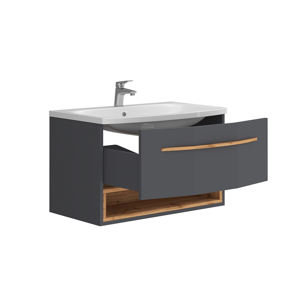 Vicco Waschbecken mit Unterschrank Stelantis, 80 cm, Anthrazit Eiche, Waschtisch
