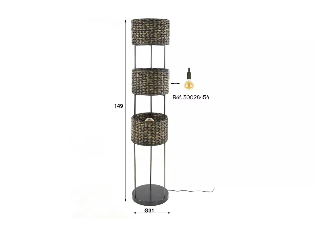 Lampe sur pied en jacinthe d'eau 3 abat-jour TASMANIE