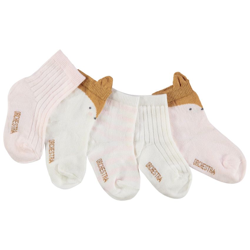 Lot de 5 paires de chaussettes renard pour bébé fille - Ecru