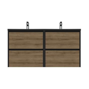 Tiger Reverse Meubelset 2x60 cm met 4 lades Chalet eik / Mat zwart inclusief 2 Quadro wastafels Mat zwart