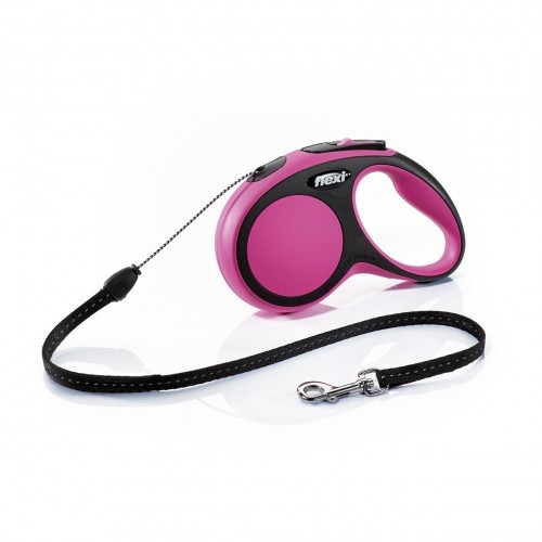 Modelo Flexi com alça extensível, cor rosa.
