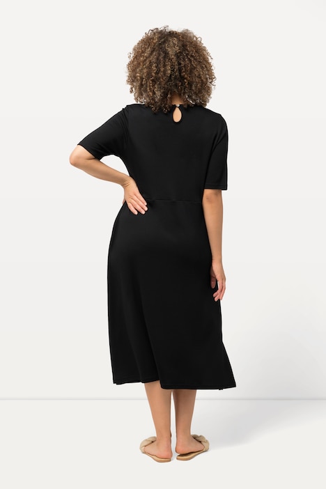Jersey-Midikleid, A-Linie, V-Ausschnitt, Halbarm