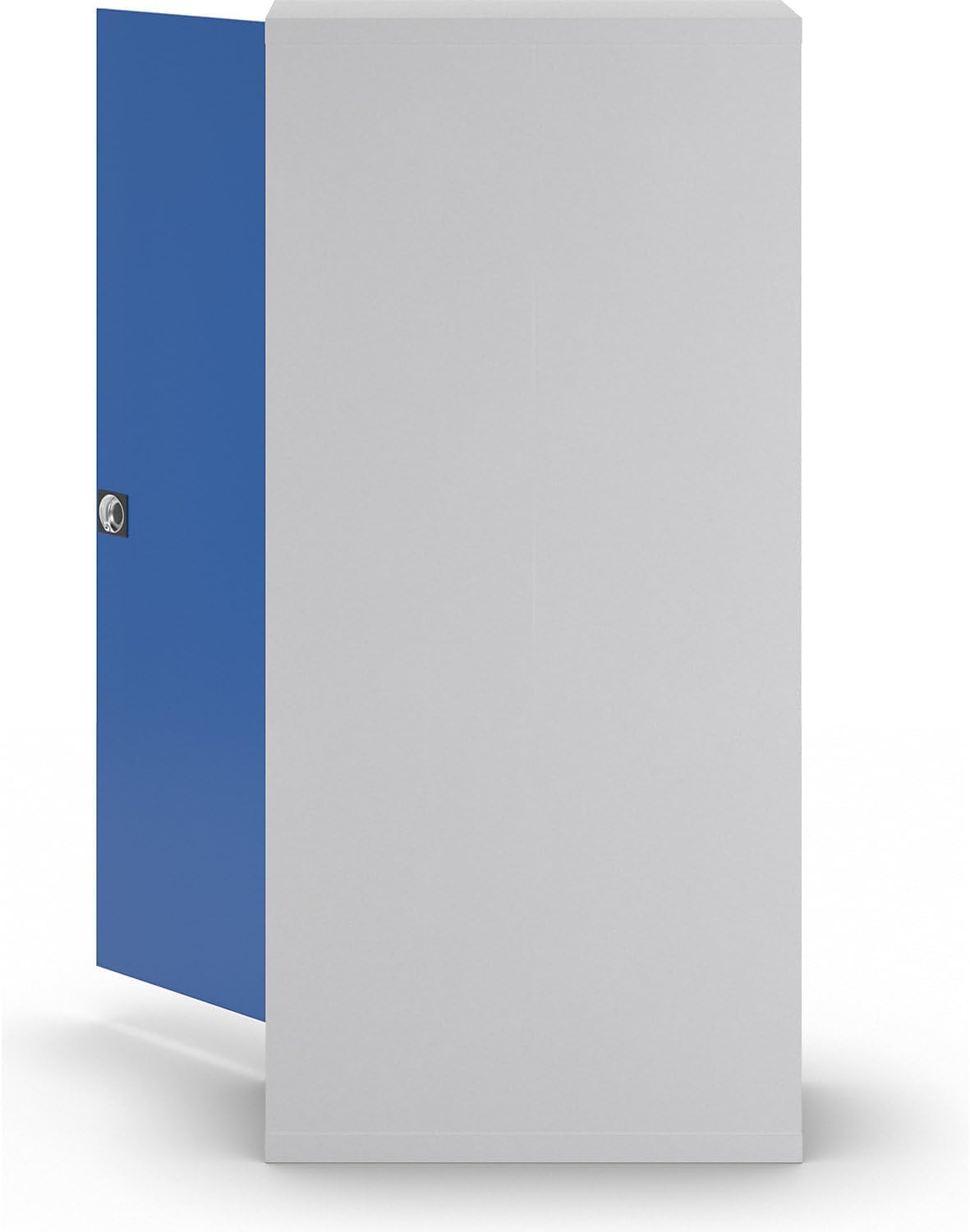 eurokraft | Stahlschrank Nilas | mit 4 Fachböden | HxBxT 1950 x 915 x 421 mm | lichtgrau/enzianblau