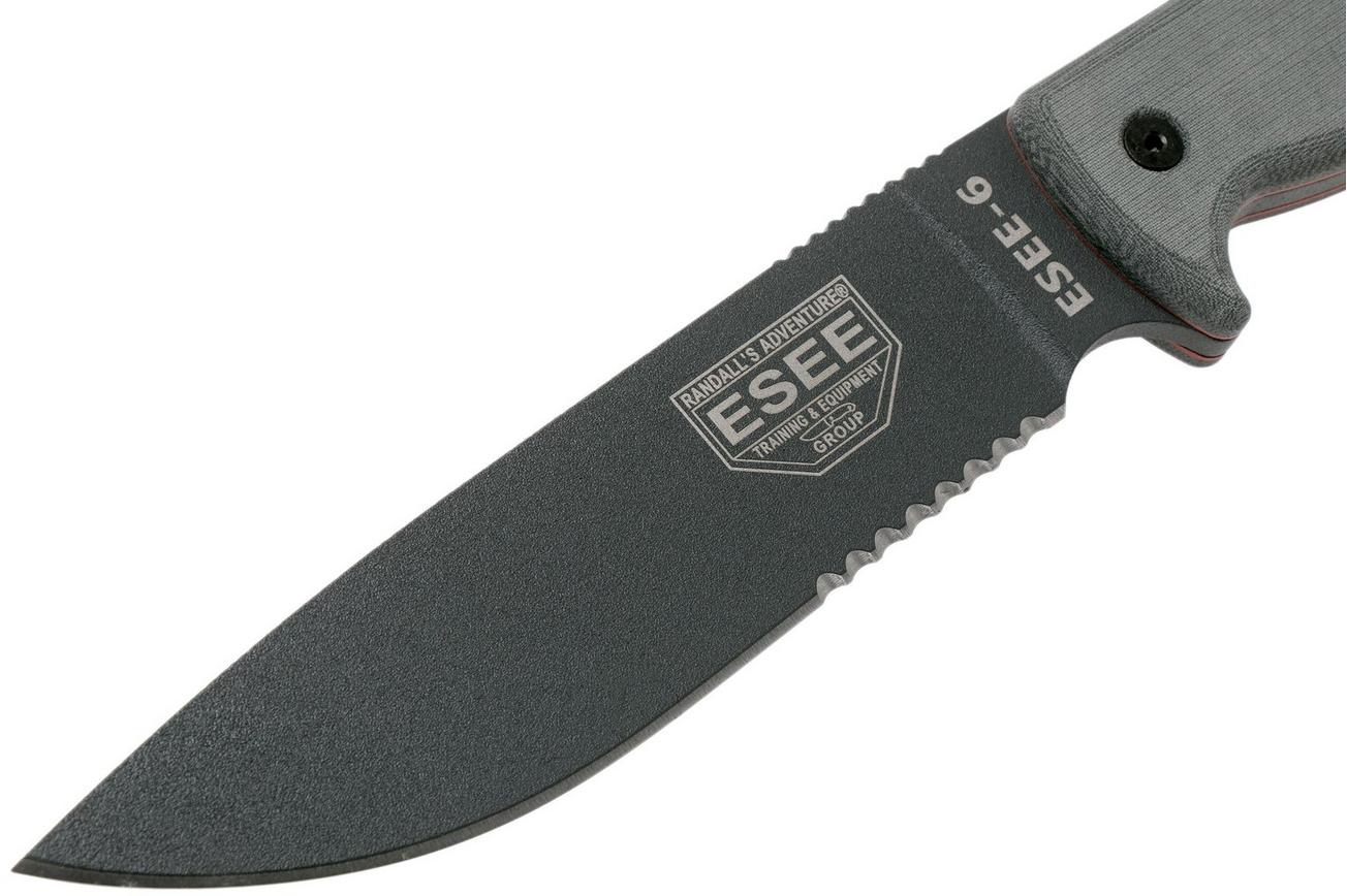 ESEE Model 6 Tactical Gunsmoke, grey handle 6S-TG met zwarte schede   riemclip