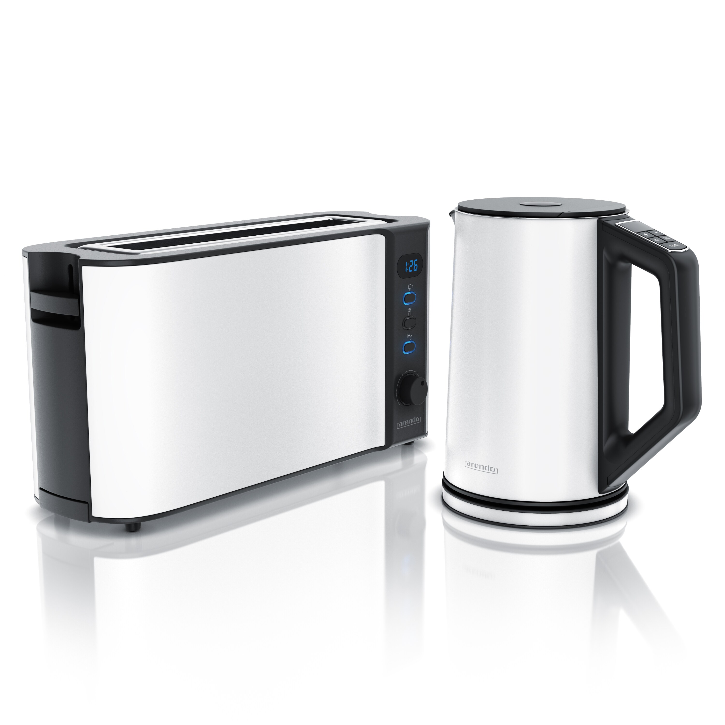 Arendo Frühstücksset, Wasserkocher ELEGANT 1,5 Liter & Langschlitztoaster für 2 Scheiben, Weiß