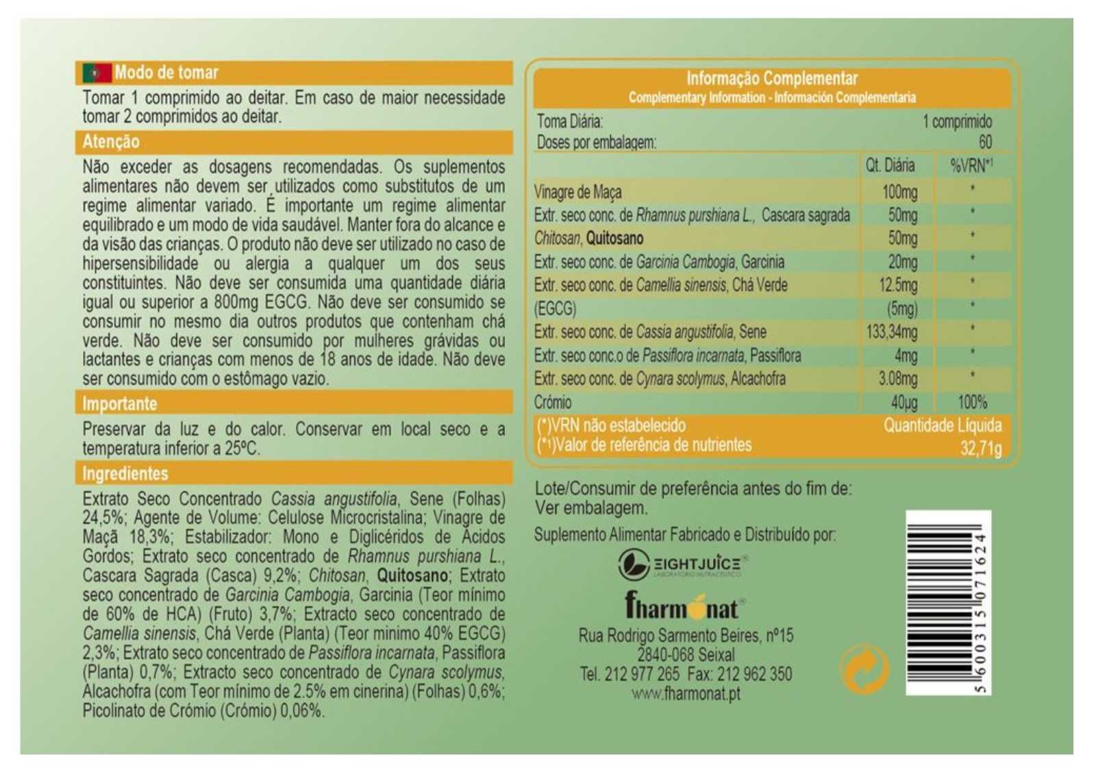 Vinagre de maçã Fharmonat, 60 comprimidos.