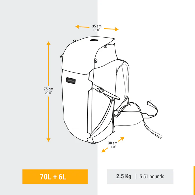 Decathlon Forclaz - Mochila de Viagem Forclaz Masculina 900 70+6L