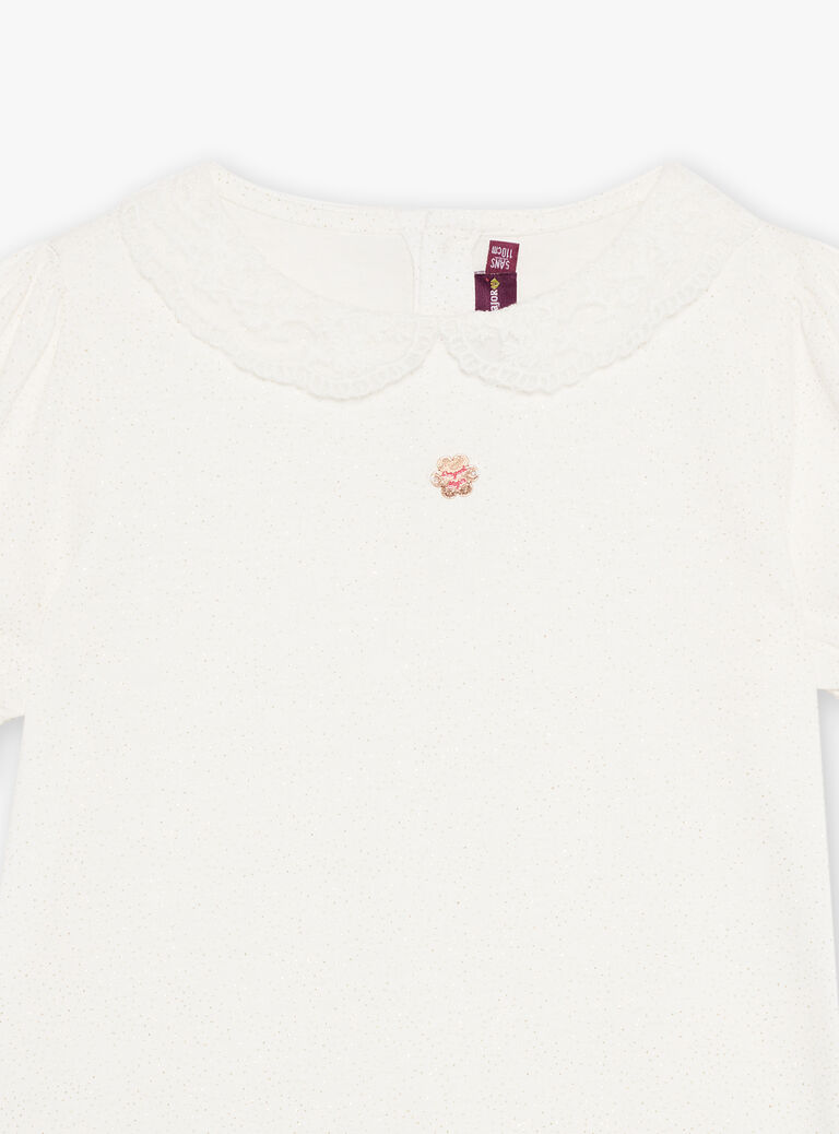 T-shirt écru à col Claudine