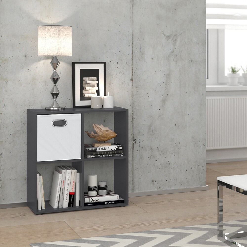 Vicco Raumteiler Standregal Bücherregal 4 Fächer Tetra Grau Hochregal CD-Regal