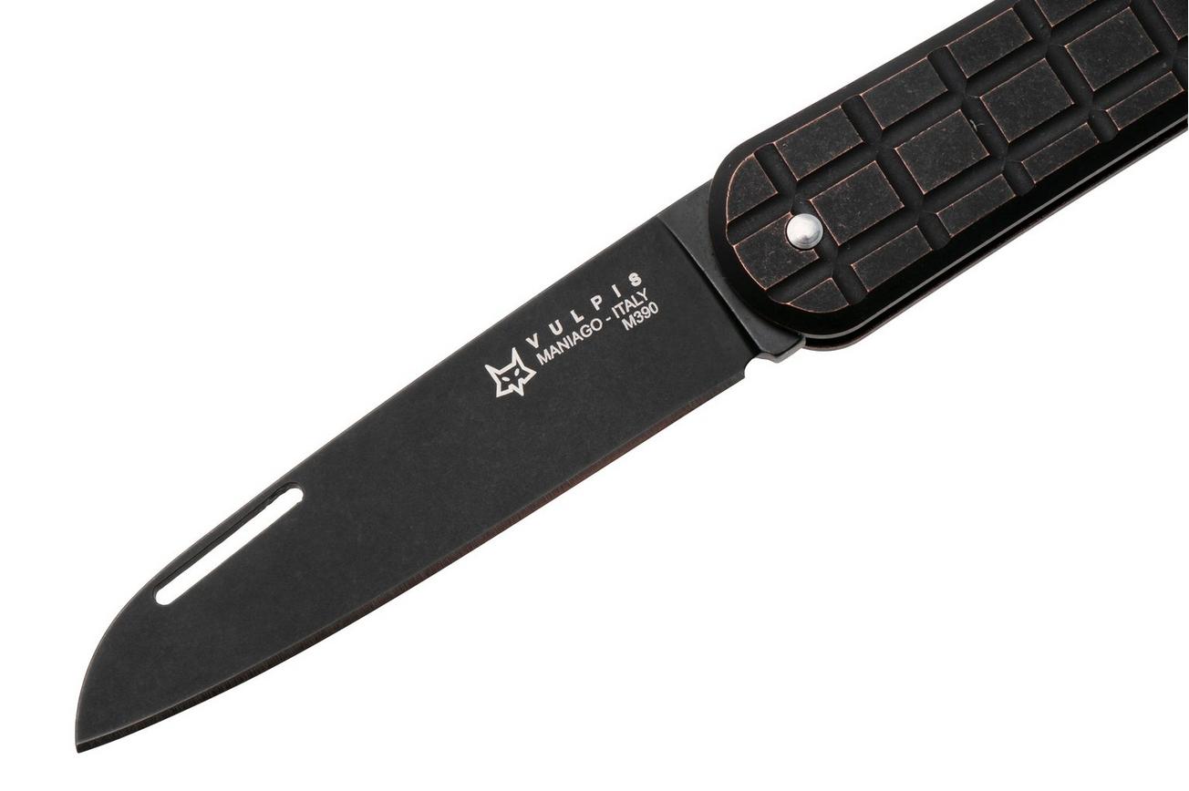 Fox Vulpis Limited Edition FX-VPGP130-COB PVD Blackwashed M390, Grenade Pattern Copper, zakmes