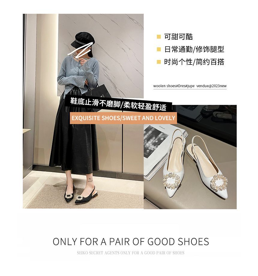Anjay - Lage hak puntige slingback pumps