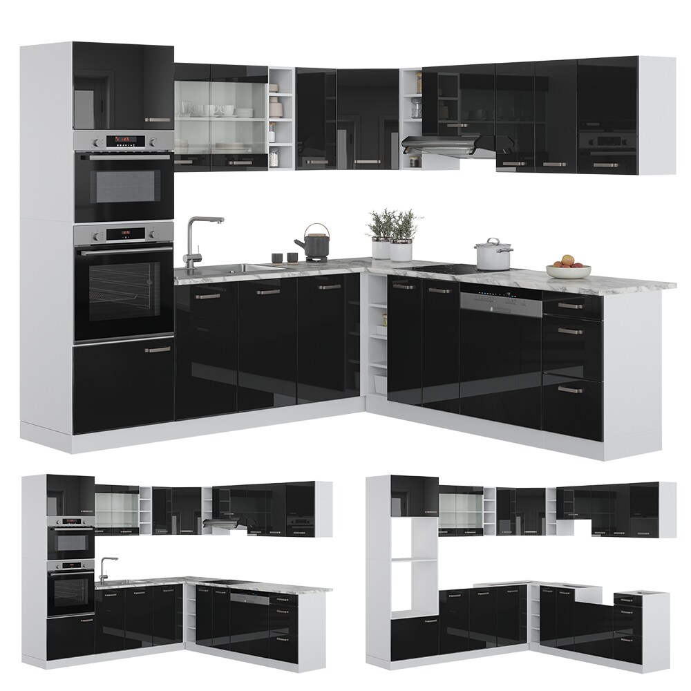 Vicco Eckküche R-Line Solid Weiß Schwarz 247x237 cm Arbeitsplatte modern Küchenschränke Küchenmöbel
