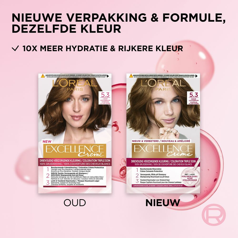 L'Oréal Excellence Crème Permanente Crèmekleuring 5.3 Licht Goudbruin