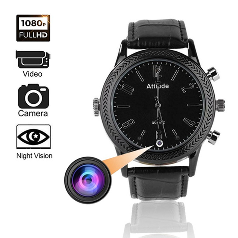 Full-HD Mini Kamera in Armbanduhr-Gehäuse mit Akku (500mAh)   integrierte Micro SD 64GB - Schwarz