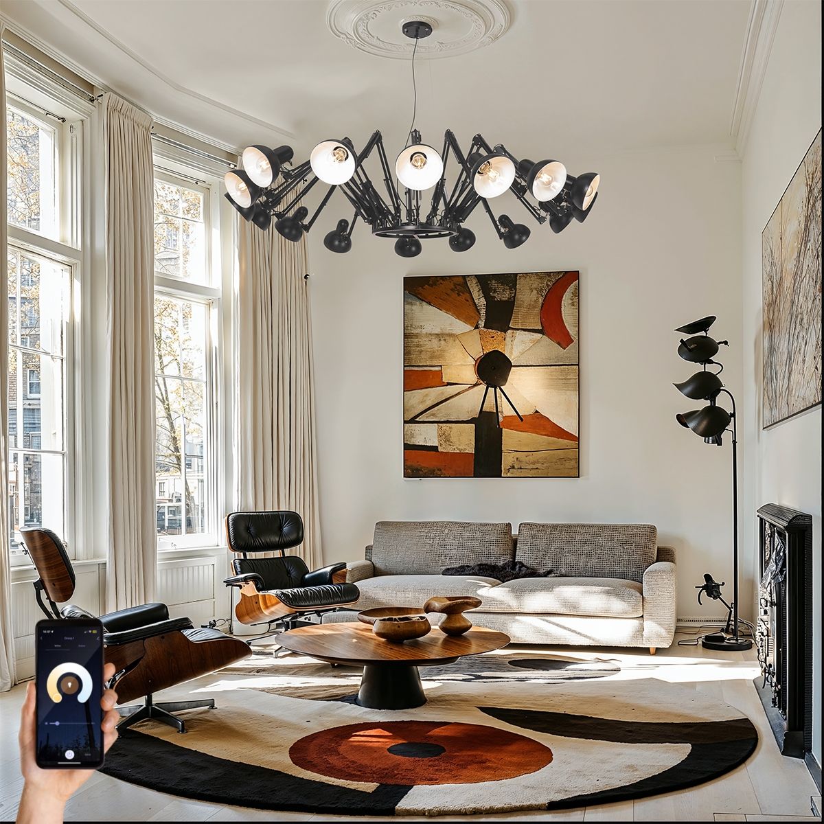 Smart hanglamp zwart 16-lichts verstelbaar incl. 16 Wifi A60 - Hobby Spinne