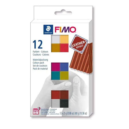 STAEDTLER® FIMO® effect leather-effect Ofenhärtende, Kunststoff, 85 g, sortiert, 12 Halbblöcke