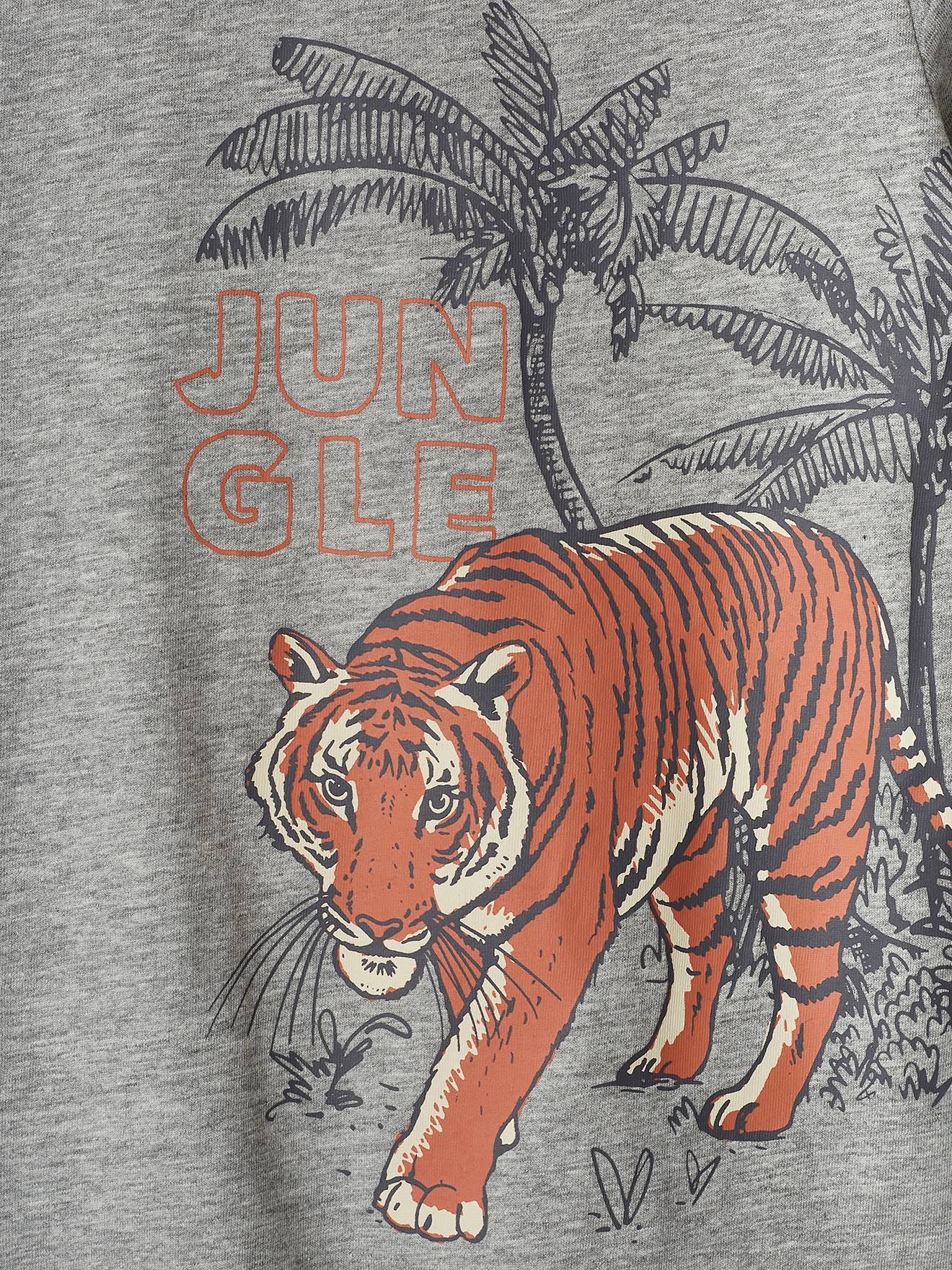 Camiseta infantil masculina em algodão orgânico com estampa de animais, verde salgueiro.