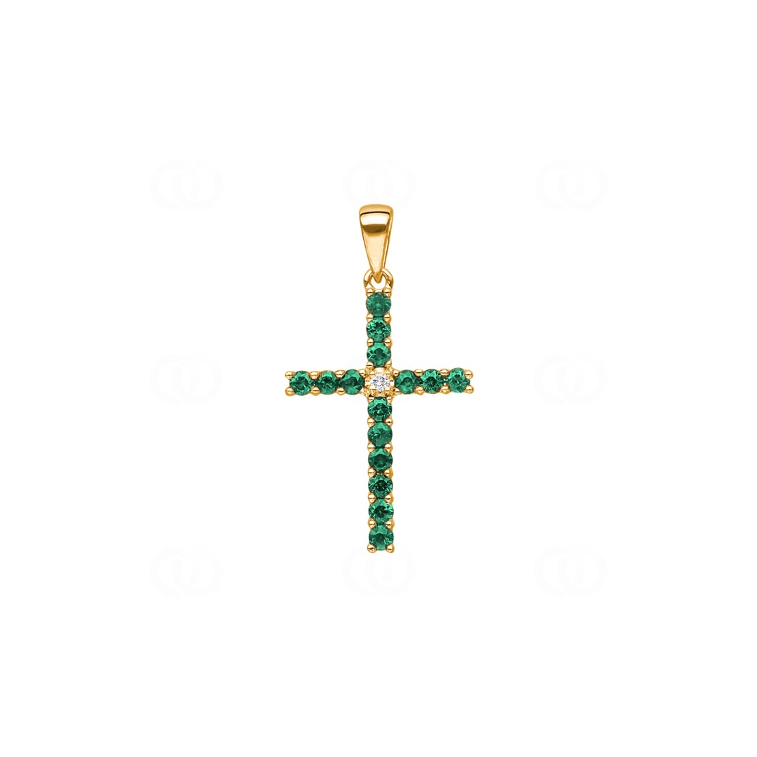 Kreuzanhänger 750/18 K Gelbgold mit Smaragden & Diamant 0.01 ct H/si