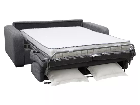 Canapé 4 places convertible express en tissu gris anthracite - Couchage 160 cm - Matelas 13 cm - BEVIS