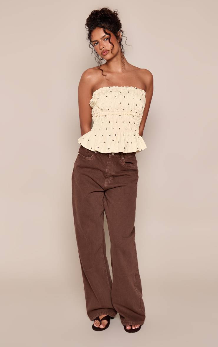 Marron Jean Taille Mi-haute À Jambes Larges