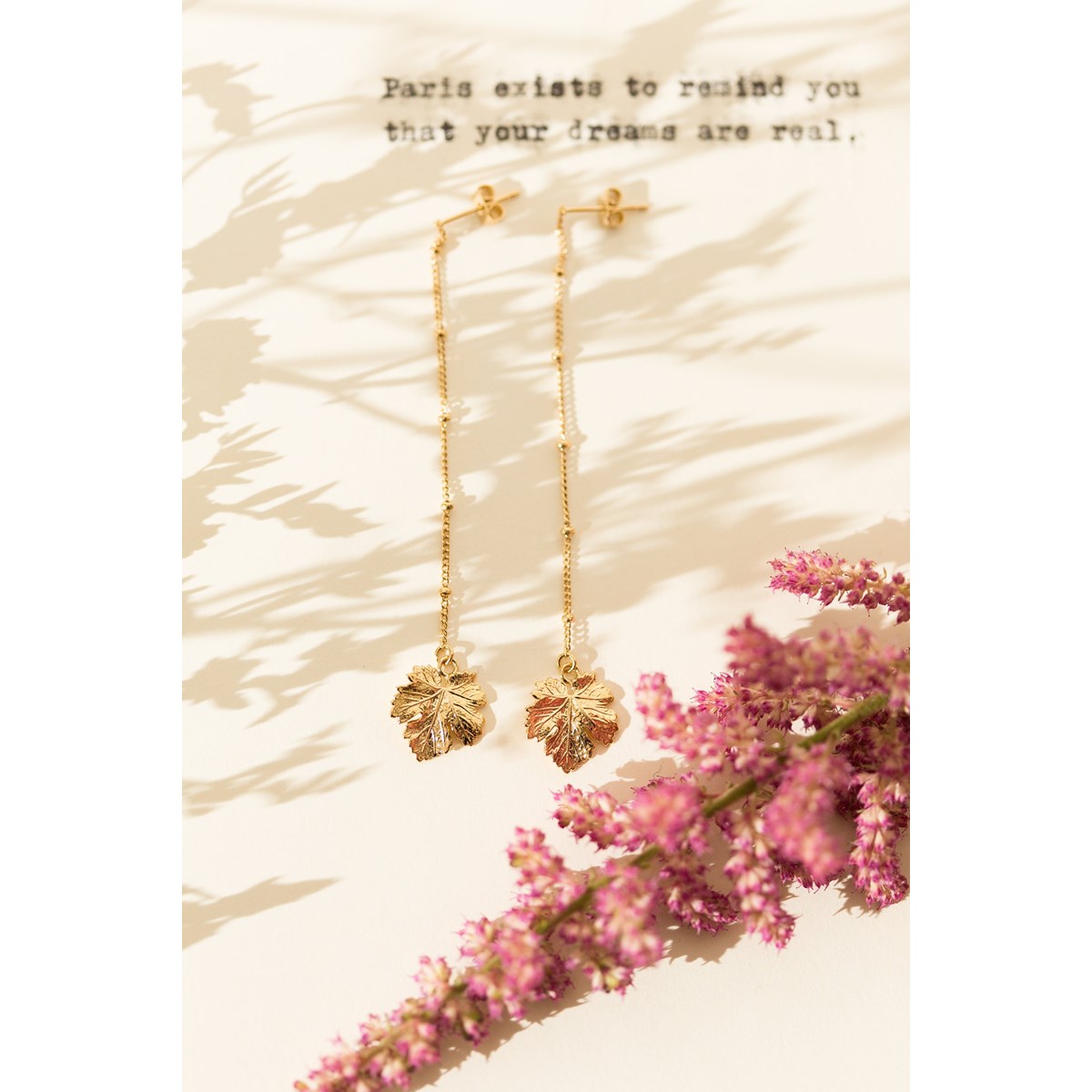 boucles d'oreilles pendantes feuilles doré à l'or fin - HÉRA