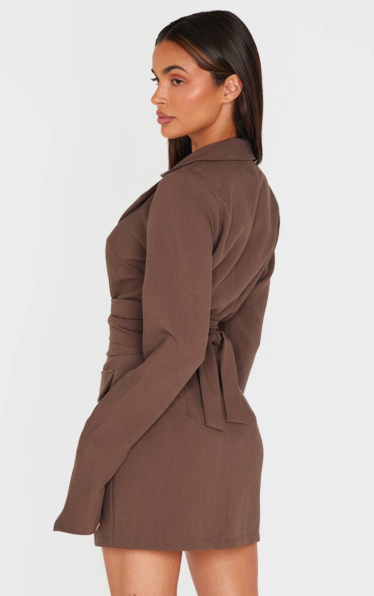 Chocolat Robe Blazer Ceinturée Portefeuille En Tissu Tissé