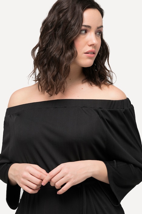 Midikleid, Strukturjersey, schulterfrei, 3/4-Arm