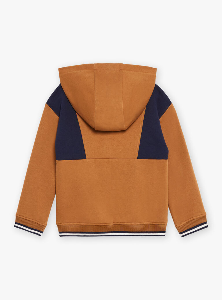 Sweat à capuche bleu marine et marron